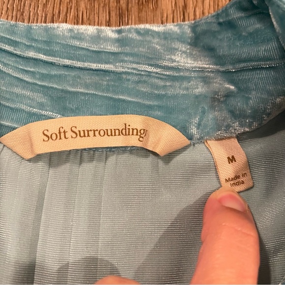 Soft Surroundings Tunic Blouse Women's Sz Med Teal Velvet Embellished Bohemian - Picture 6 of 11